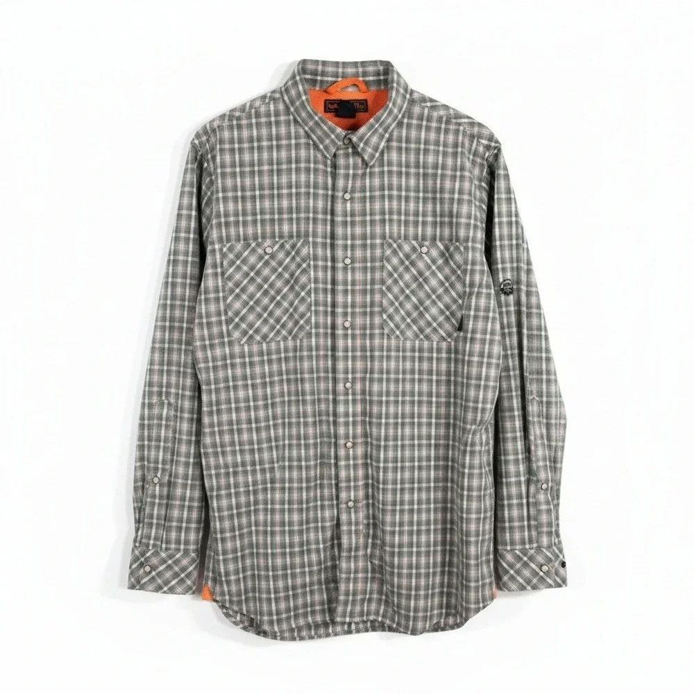 Walls Men's Size Large UPF 50+ Outdoor Plaid Pearl Snap Long Sleeve Casual Shirt
